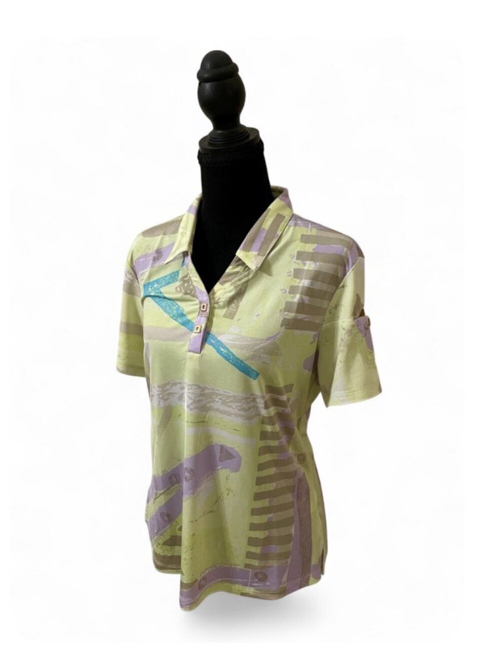 Jamie Sadock Unique Golf Polo Colorful Activewear Futuristic Artsy Tennis Top, M